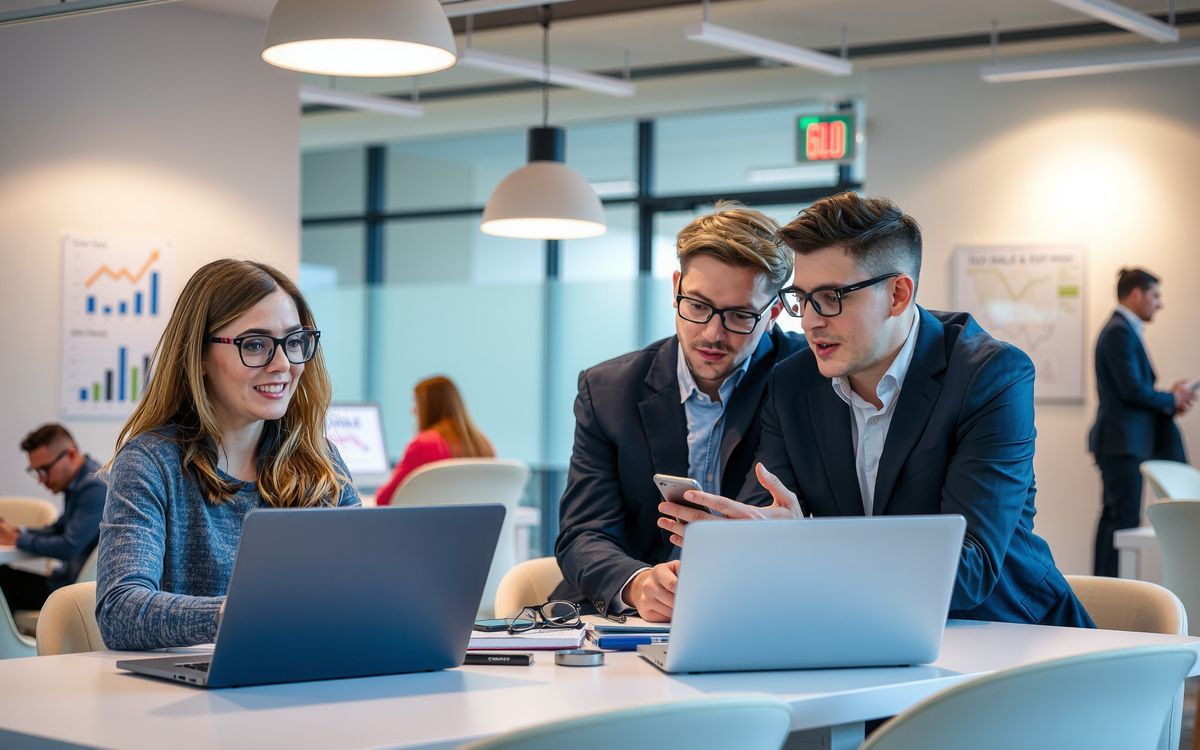 Team collaboration in modern office workspace